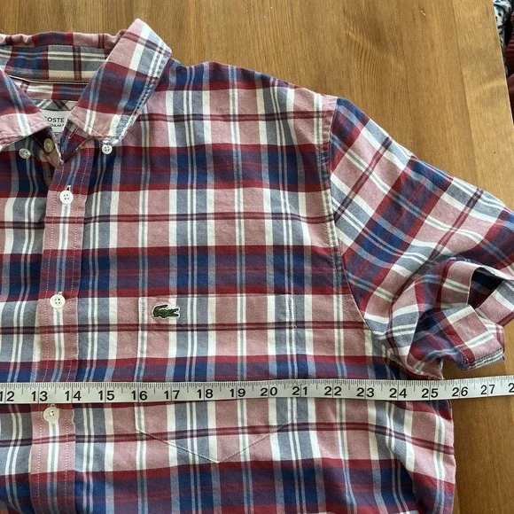 Lacoste Men's Shirt Size 45 (XL/2XL) Cotton Plaid Short Sleeve Collared Preppy - Picture 12 of 13